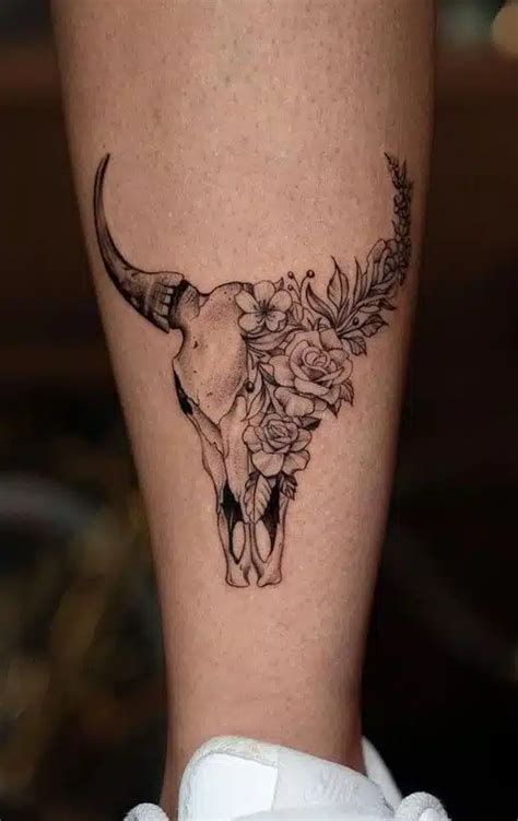 51 Crazy Cow Skull Tattoo Flowers