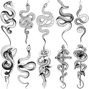 Amazon Com Goromon 10 Sheets Realistic Snake Temporary Tattoos For Women Men Forearm Arm Sexy 3D Tribal Cobra Mamba Viper Serpent Tattoos Temporary Adults Kids Fake Tattoos Sticker Black Sword Rose Flower