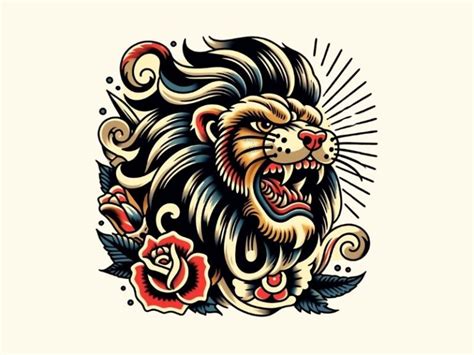 American Traditional Lion Tattoo