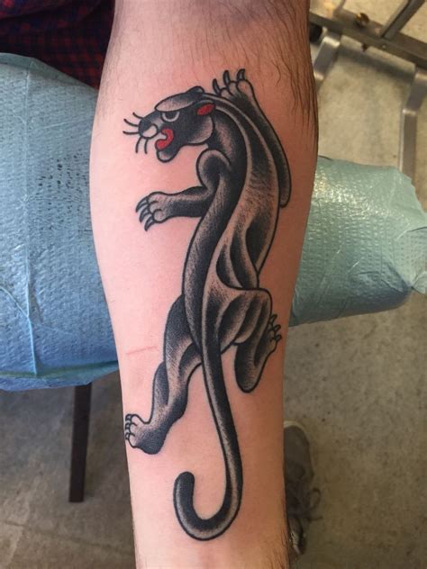 American Traditional Style Crawling Panther On Forearm Done By Brad American Traditional Style Crawling Panther On Forearm Done By Brad