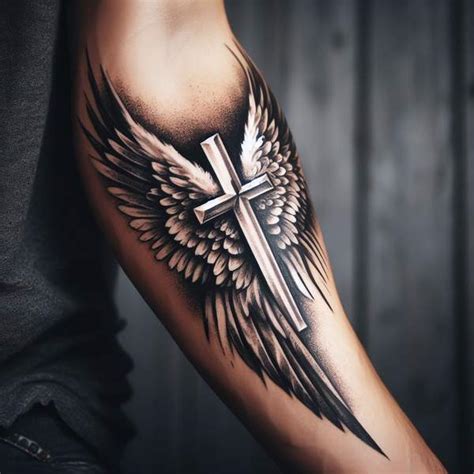 Angel Wings With Cross Tattoo Forearm Tattoo Ideas