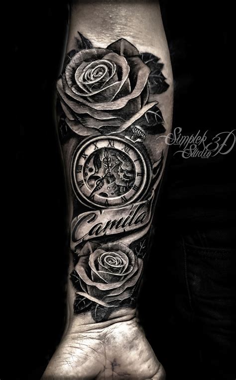 Arm Clock Tattoos With Roses Best Tattoo Ideas
