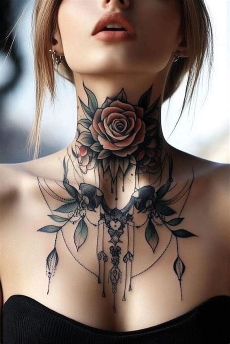 Attractive Front Neck Tattoo Designs Female