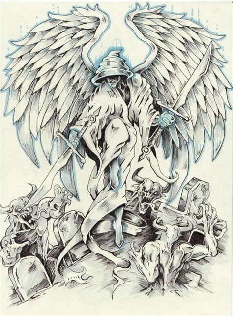 Badass Tattoos Sketches Badass Angel Tattoo More Tattoo Stencil