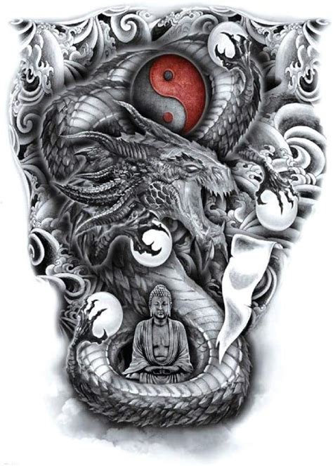 Black Dragon Temporary Tattoo Yin Yang Paradise