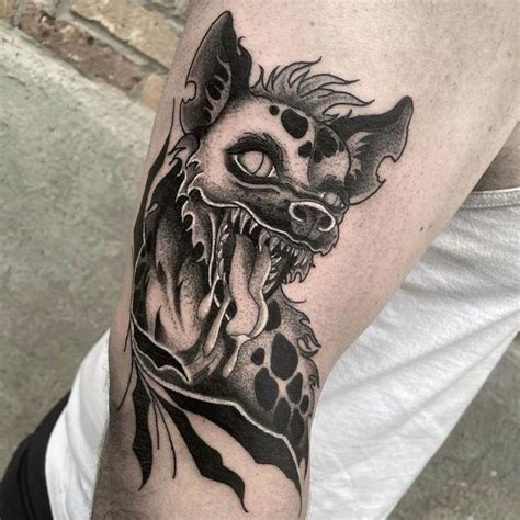 Blackwork Stipple Hyena Tattoo