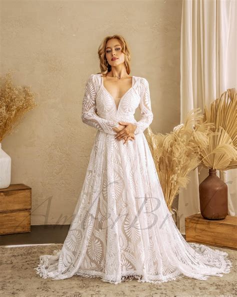 Bohemian Long Sleeve Wedding Dress Trends 2023