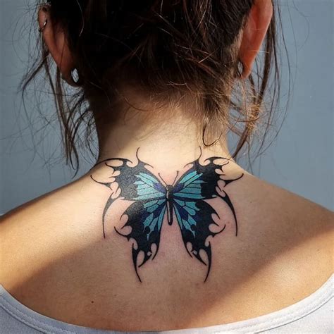 Butterfly Tattoo Going Down Neck At Tyson Walsh Blog