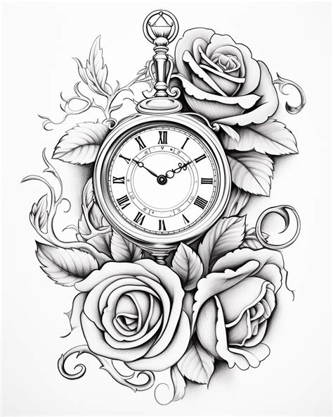 Clock Tattoo Drawing And Coloring Sheet Premium Ai Generated Image