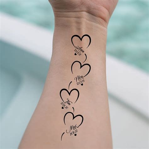 Custom Temporary Tattoo Hearts With Kids Names And Dates Set Of 3 Custom Temporary Tattoo Hearts With Kids Names And Dates Set Of 3