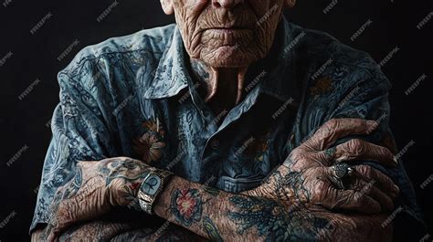 Detailed Portrait Of An Elderly Person With A Lifetime Of Tattoos Detailed Portrait Of An Elderly Person With A Lifetime Of Tattoos