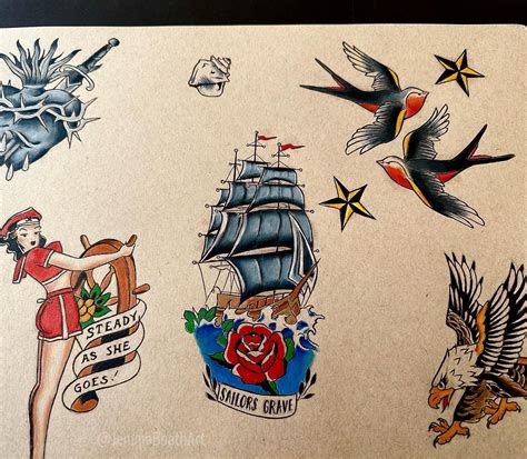 Fair Winds Another Sheet Of Pirate Themed Traditional Tattoo Designs Inspired By The Classic Sailor Jerry Flash Style And With A Few Interpretations Of Some Classic Jerry Ed Hardy And Picture