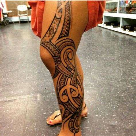 Feminine Polynesian Thigh Tattoo Female
