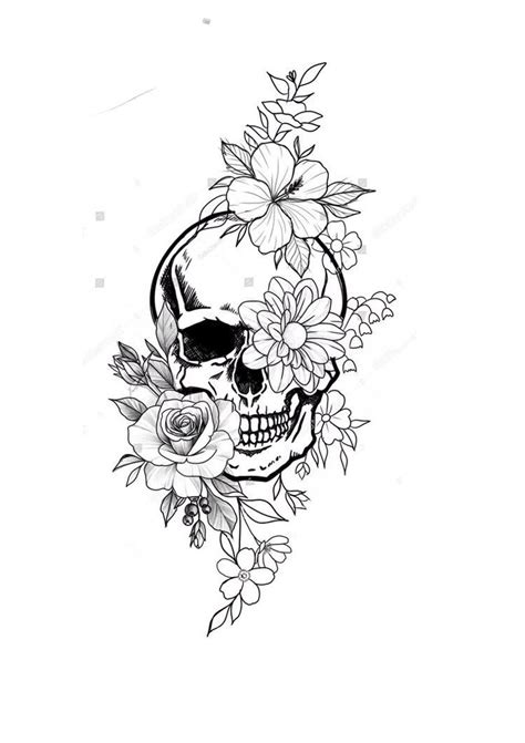 Feminine Skull Tattoo With Floral Design Feminine Skull Tattoo With Floral Design