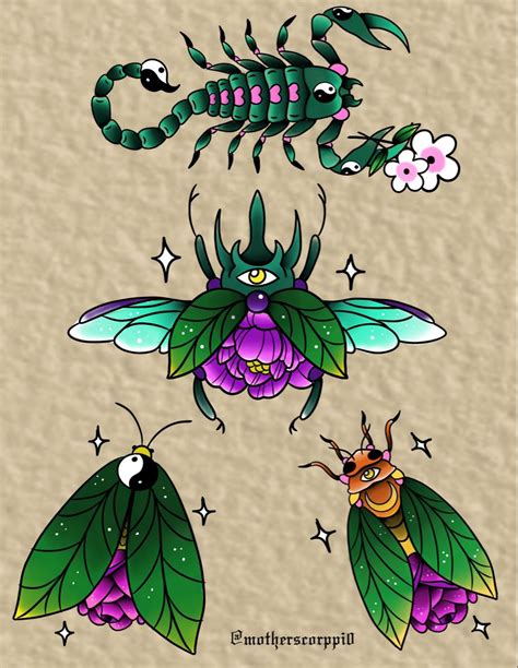 Floral Bugs Flash Sheet Cute Little Drawings Cute Tattoos Creative Art
