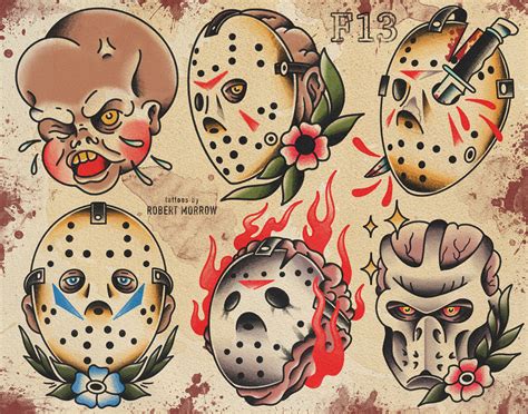 Friday The 13Th Traditional Tattoo Flash Sheet Etsy