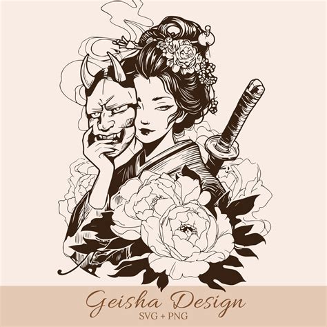 Geisha Svg Cut File Japanese Geisha Png Geisha Clipart Geisha Kitsune Mask Cricut Geisha Tattoo Design Cut File Japanese Girl Svg Etsy