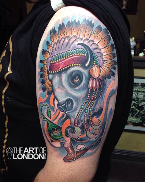 Great White Buffalo Native American Headdress Tattoo By London Reese Tattoonow Great White Buffalo Native American Headdress Tattoo By London Reese Tattoonow