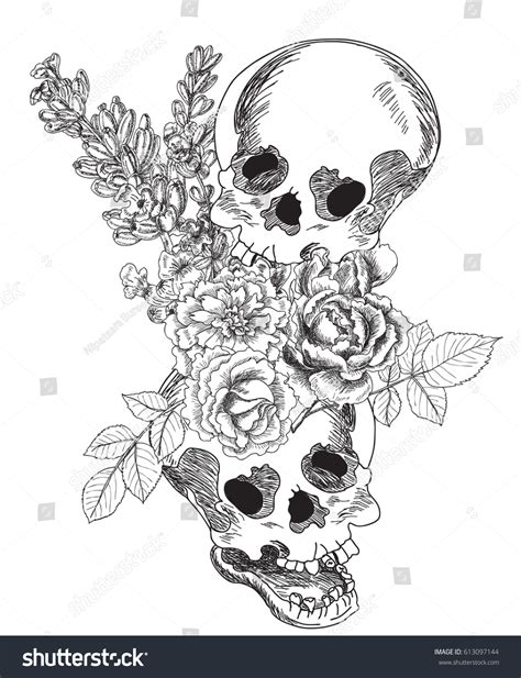 Hand Drawn Skull Flower Tattoo Design Stock Vector Royalty Free 613097144 Hand Drawn Skull Flower Tattoo Design Stock Vector Royalty Free 613097144
