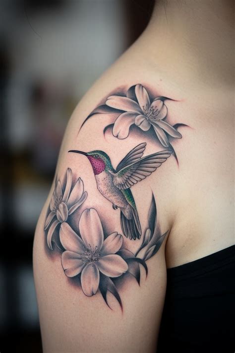 Hummingbird Flowers Tattoo