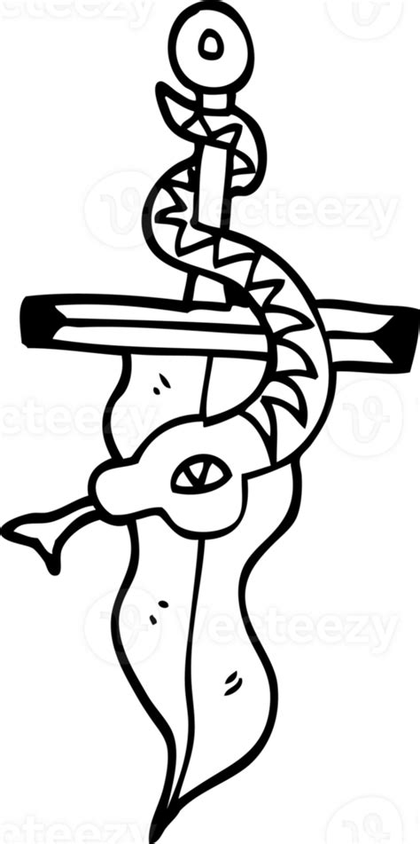 Line Drawing Cartoon Dagger And Snake Tattoo 40694212 Png
