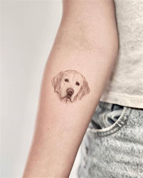 Micro Realistic Golden Retriever Portrait Tattoo On The Micro Realistic Golden Retriever Portrait Tattoo On The