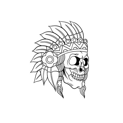 Native American Head Skull Traditional Tattoo Design Outline Suitable Native American Head Skull Traditional Tattoo Design Outline Suitable
