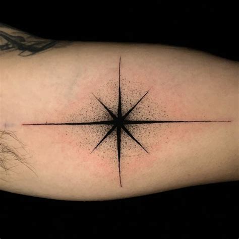 North Star Tattoo In Blackwork Style Done On The Inner