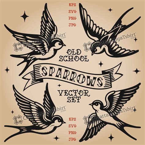 Old School Tattoo Sparrow Vector Set 4 Flash Designs Svg Eps Png Jpg Etsy