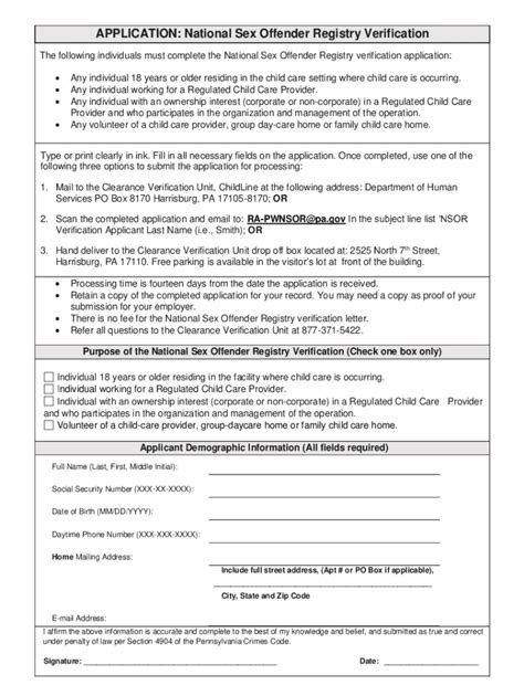 Pa Application National Sex Offender Registry Verification 2020 Fill
