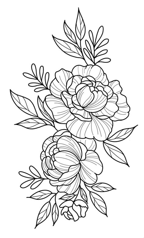 Peonies Floral Tattoo Stencil Flower Thigh Tattoos Flower Drawing Peonies Floral Tattoo Stencil Flower Thigh Tattoos Flower Drawing