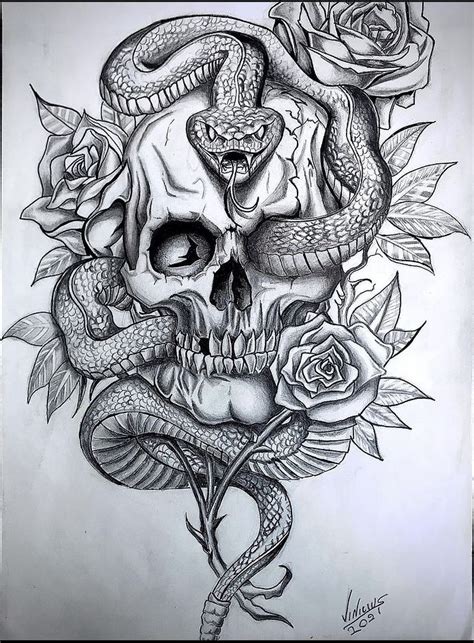 Skull Snake Roses By Davart11 On Deviantart Artofit