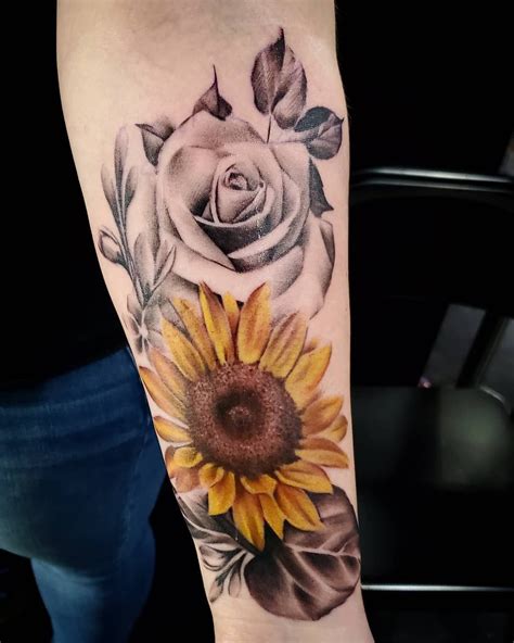 Sunflower And Rose Forearm Tattoo At Sylvia Partington Blog