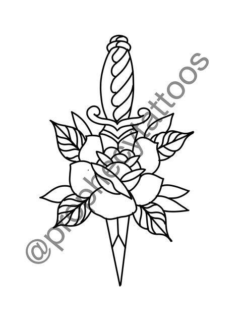 Traditional Rose Tattoo Outline Traditional Rose Tattoo Outline