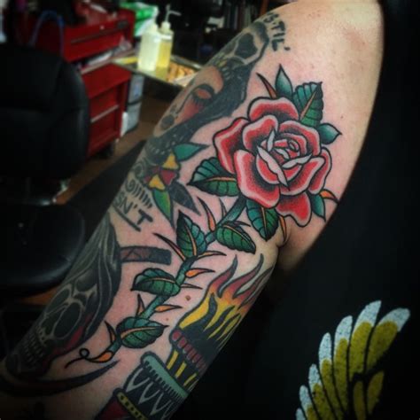Traditional Rose With Thorns Tattoo Tattoogrid Net Traditional Rose With Thorns Tattoo Tattoogrid Net