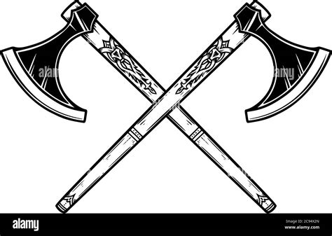 Viking Axe Tattoo Back Two Poleaxes And Vikings Shield Vector