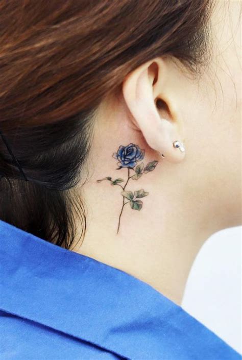 Watercolor Blue Rose Tattoo Behind The Ear Watercolor Blue Rose Tattoo Behind The Ear