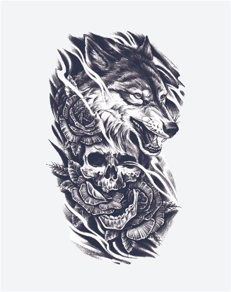 Wolf Skull Temporary Tattoo Lasts 1 2 Weeks Ezink Wolf Skull Temporary Tattoo Lasts 1 2 Weeks Ezink