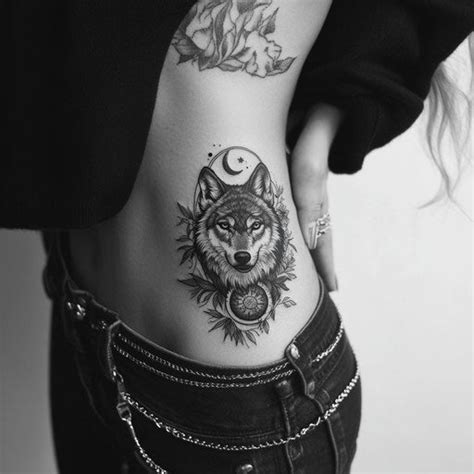 Women Amp 39 S Side Tattoos With A Fierce Wolf And Moon Phases Imagella